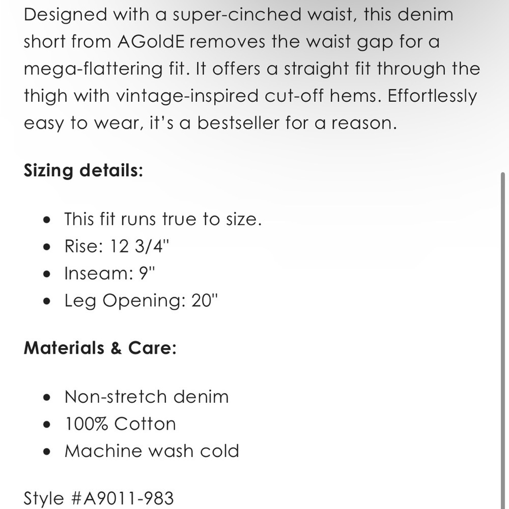 AGolde 90’s Pinch Waist Short Size 28 NWT - Picture 2 of 12